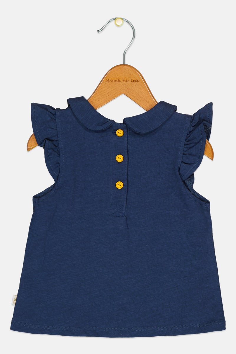 Hamleys Toddlers Girl Spread Collar Graphic Print Top, Navy - Image 3
